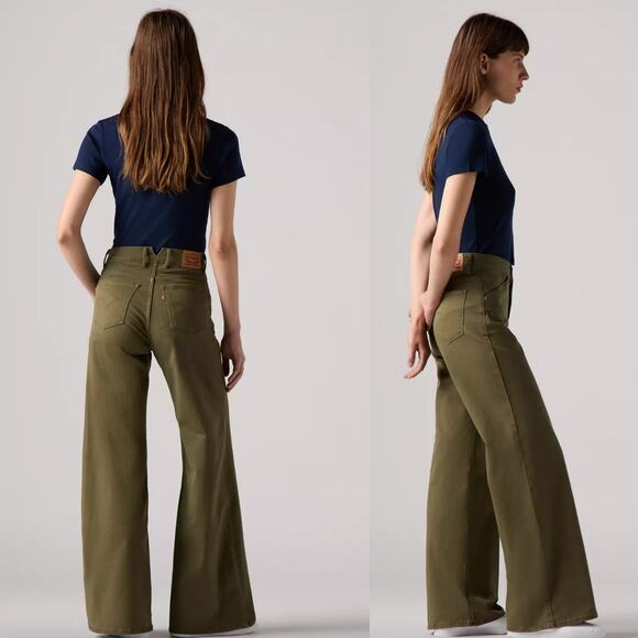 Levi’s 315 Shaping Wide Leg Jeans 30x32 | Olive Twill High Rise NWT, New Gift - Picture 2 of 9